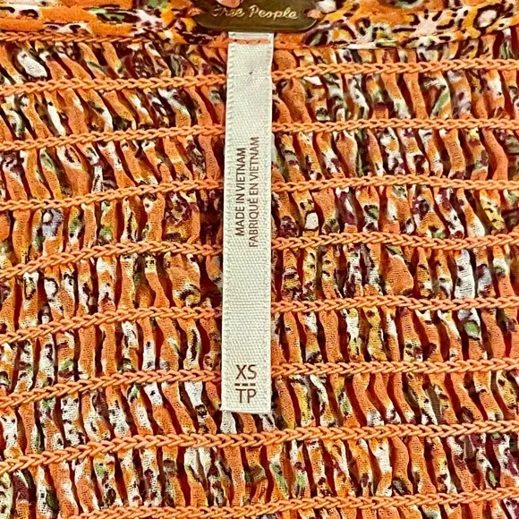 Free People Orange Floral blouse button down with tie Small EUC - Picture 5 of 5